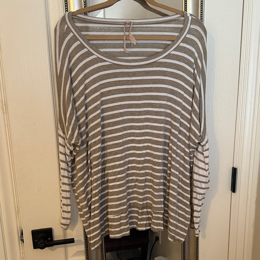 Bailey 44 Taupe and White Striped Long Sleeve Top